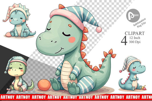 Sleepy Dinosaur Clipart Sublimation artnoy 
