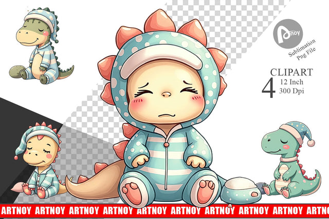 Sleepy Dinosaur Clipart Sublimation artnoy 