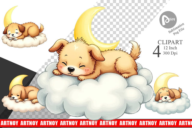 Sleepy Dog Cloud Clipart Sublimation artnoy 