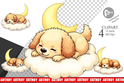 Sleepy Dog Cloud Clipart Sublimation artnoy 