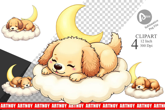 Sleepy Dog Cloud Clipart Sublimation artnoy 