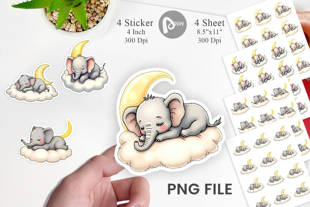 Sleepy Elephant Cloud Sticker Sublimation artnoy 