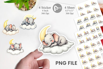 Sleepy Elephant Cloud Sticker Sublimation artnoy 