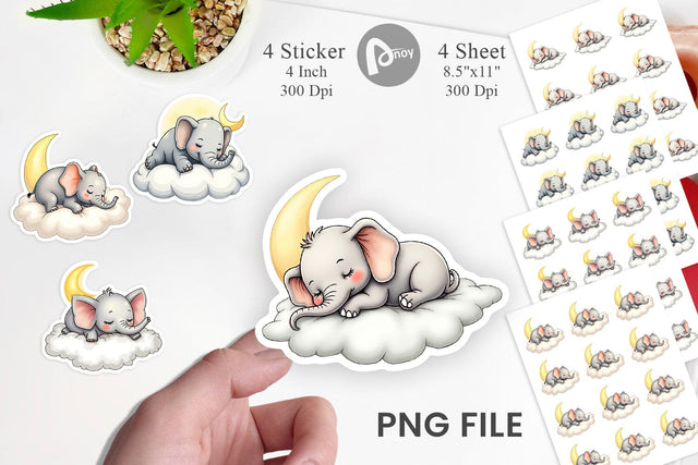 Sleepy Elephant Cloud Sticker Sublimation artnoy 