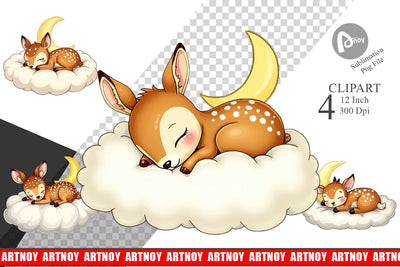 Sleepy Fawn Cloud Clipart Sublimation artnoy 