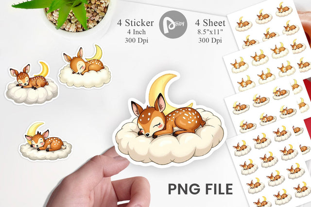 Sleepy Fawn Cloud Sticker Sublimation artnoy 