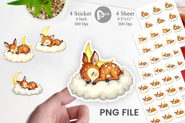 Sleepy Fawn Cloud Sticker Sublimation artnoy 