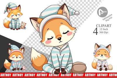 Sleepy Fox Clipart Sublimation artnoy 
