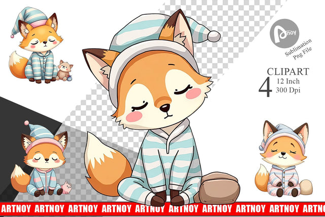 Sleepy Fox Clipart Sublimation artnoy 