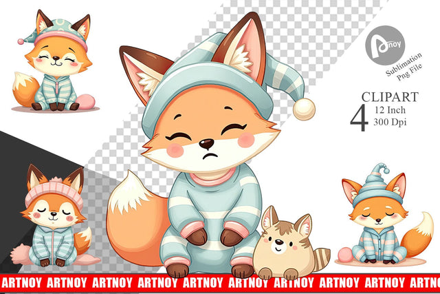 Sleepy Fox Clipart Sublimation artnoy 