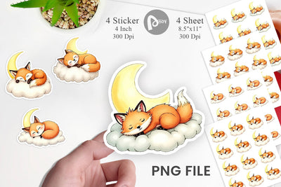 Sleepy Fox Cloud Sticker Sublimation artnoy 