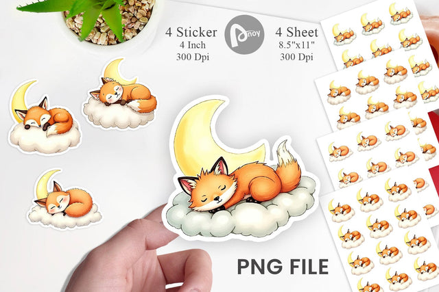 Sleepy Fox Cloud Sticker Sublimation artnoy 