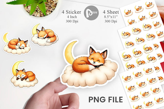 Sleepy Fox Cloud Sticker Sublimation artnoy 