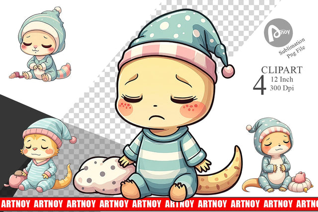 Sleepy Gecko Clipart Sublimation artnoy 