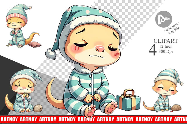 Sleepy Gecko Clipart Sublimation artnoy 