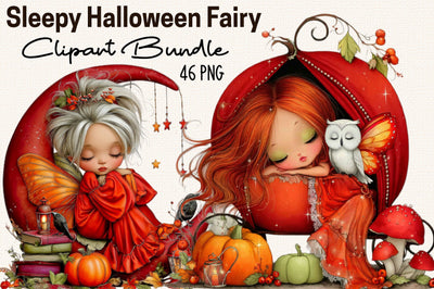 Sleepy Halloween Fairy Clipart Bundle. Sublimation SVGArt 