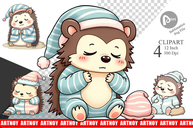 Sleepy Hedgehog Clipart Sublimation artnoy 