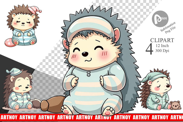 Sleepy Hedgehog Clipart Sublimation artnoy 