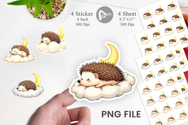 Sleepy Hedgehog Cloud Sticker Sublimation artnoy 