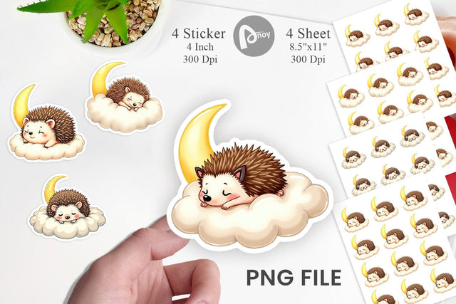 Sleepy Hedgehog Cloud Sticker Sublimation artnoy 