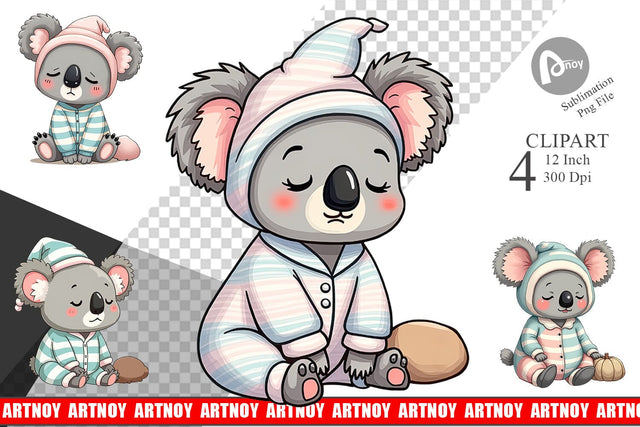 Sleepy Koala Clipart Sublimation artnoy 