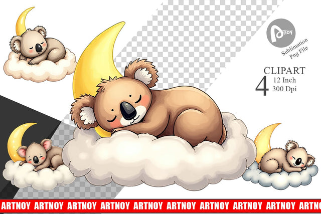 Sleepy Koala Cloud Clipart Sublimation artnoy 