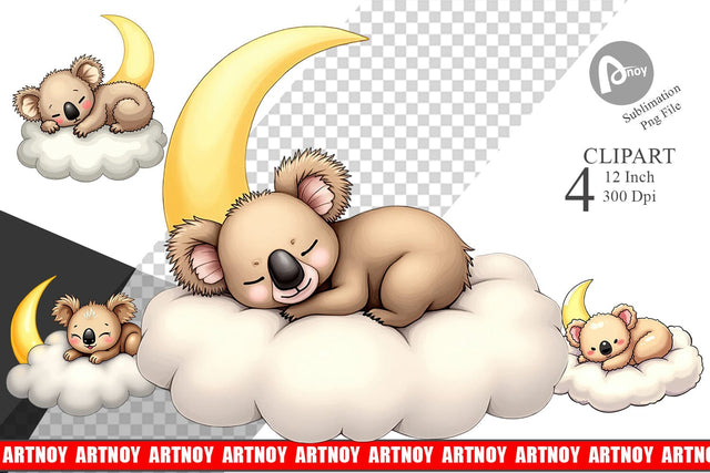 Sleepy Koala Cloud Clipart Sublimation artnoy 