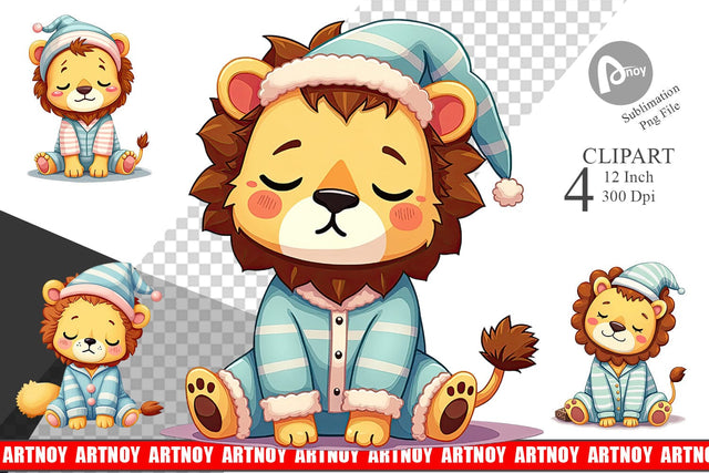 Sleepy Lion Clipart Sublimation artnoy 