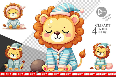 Sleepy Lion Clipart Sublimation artnoy 