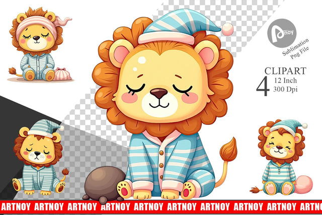 Sleepy Lion Clipart Sublimation artnoy 