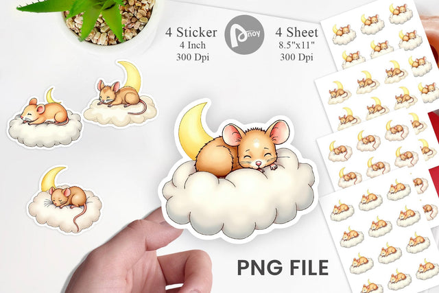 Sleepy Mouse Cloud Sticker Sublimation artnoy 