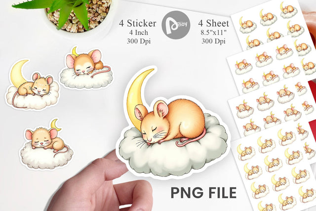 Sleepy Mouse Cloud Sticker Sublimation artnoy 