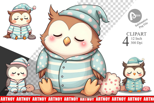 Sleepy Owl Clipart Sublimation artnoy 