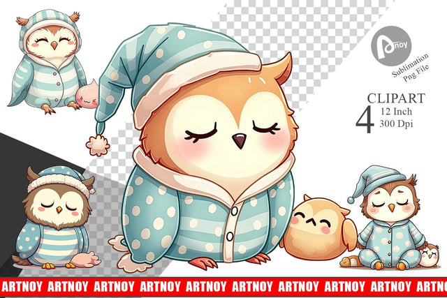 Sleepy Owl Clipart Sublimation artnoy 