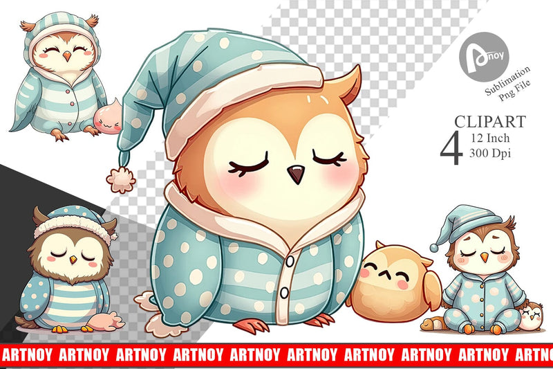 Sleepy Owl Clipart Sublimation artnoy 