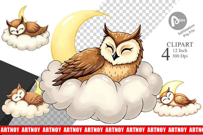 Sleepy Owl Cloud Clipart Sublimation artnoy 