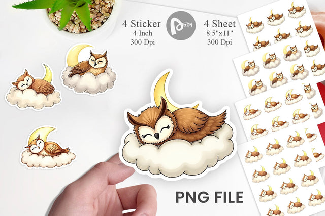 Sleepy Owl Cloud Sticker Sublimation artnoy 