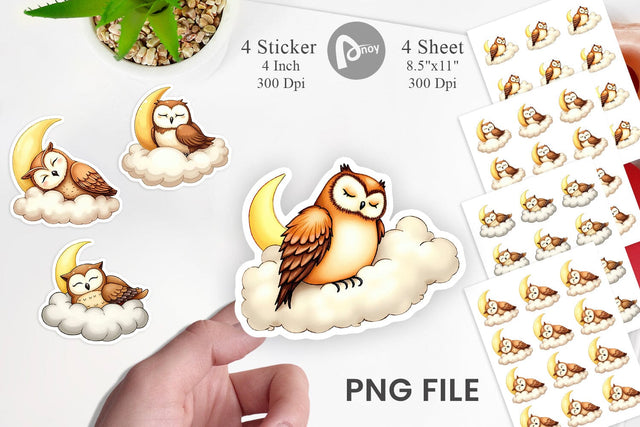 Sleepy Owl Cloud Sticker Sublimation artnoy 