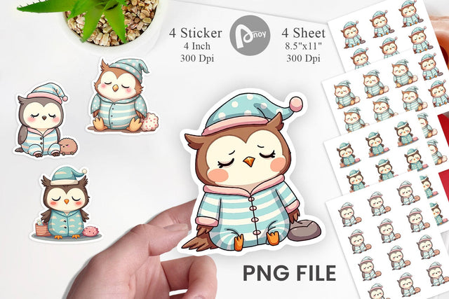 Sleepy Owl Sticker Sublimation artnoy 