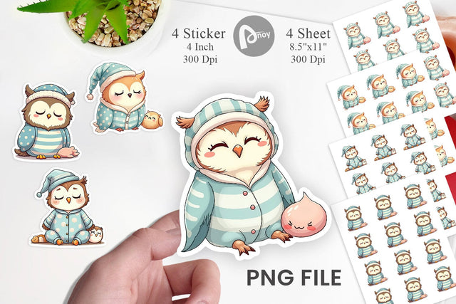 Sleepy Owl Sticker Sublimation artnoy 