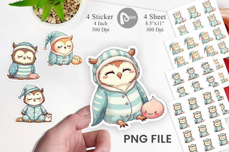 Sleepy Owl Sticker Sublimation artnoy 