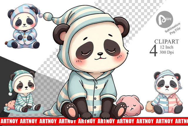 Sleepy Panda Clipart Sublimation artnoy 