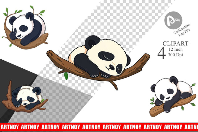 Sleepy Panda Clipart Sublimation artnoy 
