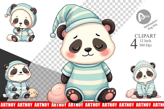 Sleepy Panda Clipart Sublimation artnoy 