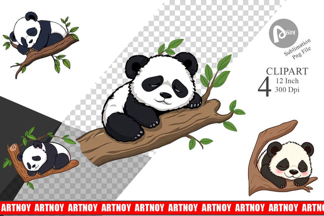 Sleepy Panda Clipart Sublimation artnoy 