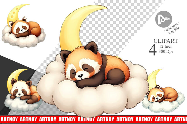 Sleepy Panda Cloud Clipart Sublimation artnoy 