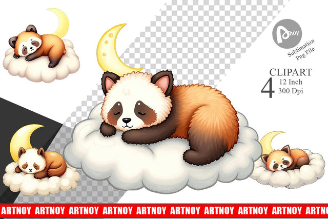 Sleepy Panda Cloud Clipart Sublimation artnoy 