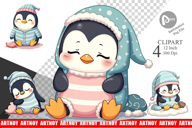 Sleepy Penguin Clipart Sublimation artnoy 