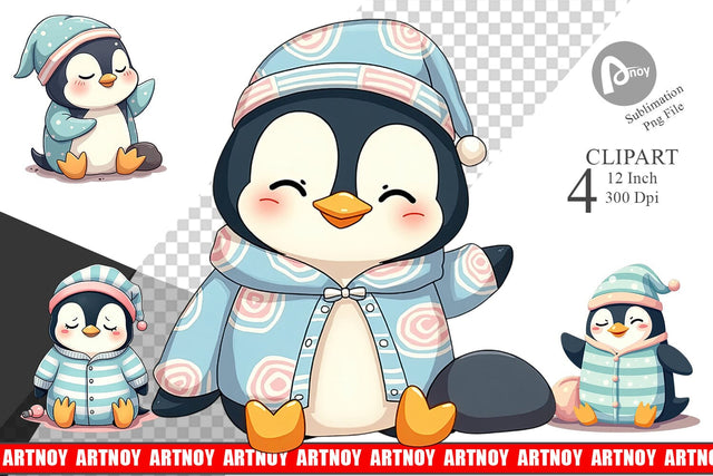 Sleepy Penguin Clipart Sublimation artnoy 