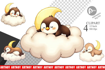 Sleepy Penguin Cloud Clipart Sublimation artnoy 